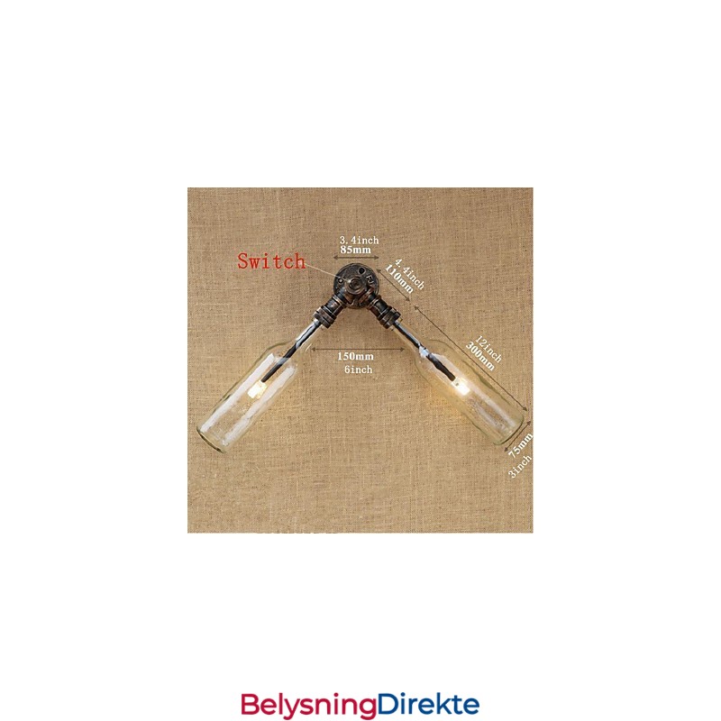 Retro Amerikansk Landsby Kreativ Industri Vind Designer Vannflaske Vegglampe Vegglampe Blå Gjennomsiktig