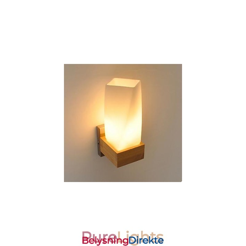 Simplicity Nordic Wood Art Stue Korridor Balkong Glass Heltre Vegglampe Til Soverom Sengens Hodegjerde