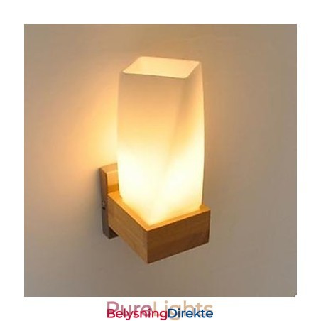 Simplicity Nordic Wood Art Stue Korridor Balkong Glass Heltre Vegglampe Til Soverom Sengens Hodegjerde