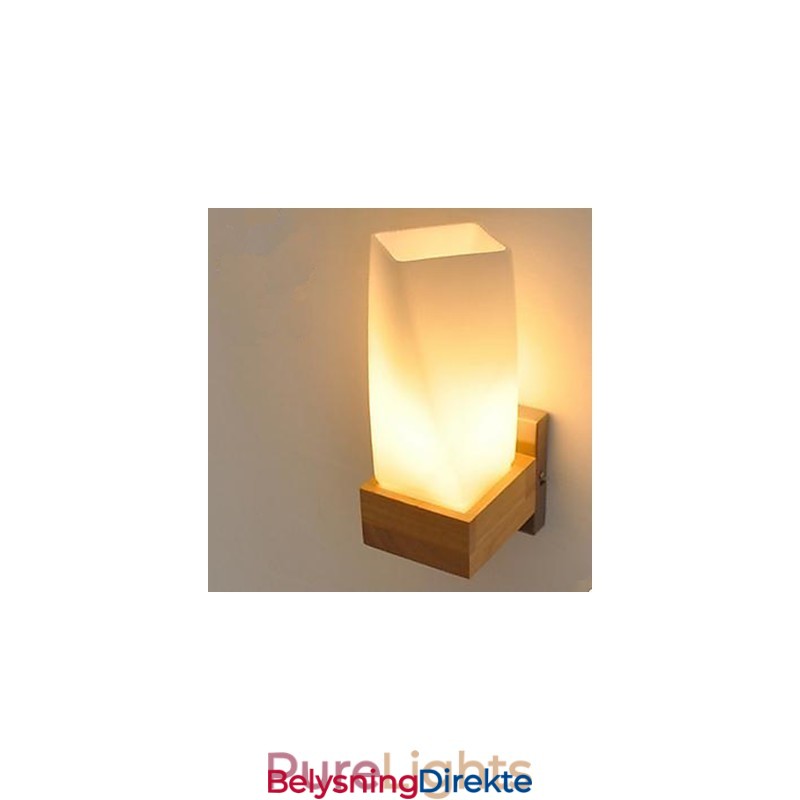 Simplicity Nordic Wood Art Stue Korridor Balkong Glass Heltre Vegglampe Til Soverom Sengens Hodegjerde
