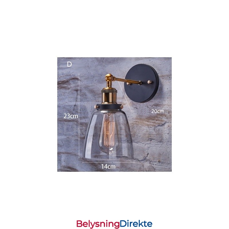 Rustikk Vegglampe For Soverom Med 1 Lys Og Glassskjerm I Hyttestil