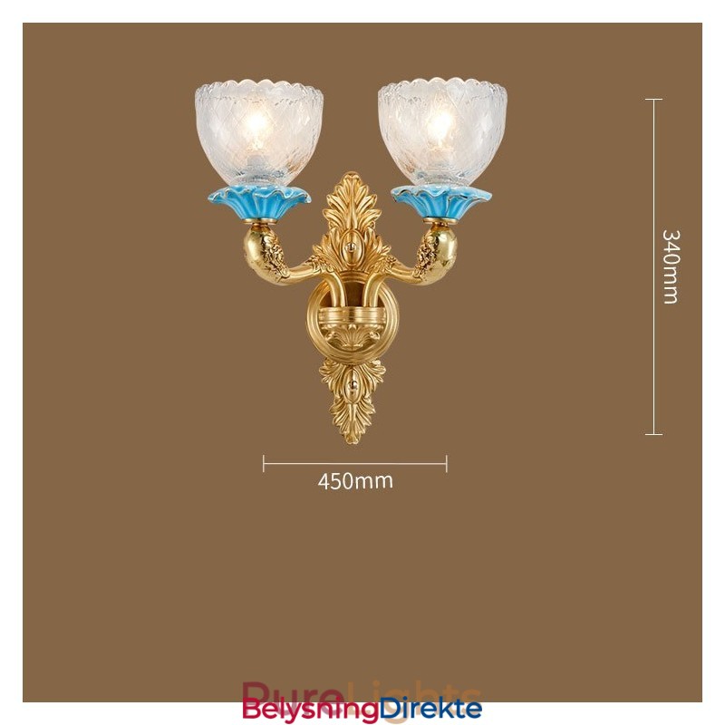 100 % Ren Messing Luksuriøs Rustikk Retro Vintage Messingkeramikk Vegglampe Med 2 Lys Og Glassskjermer Spesiell For Hotellkontor Utstillingslokale Stue Spisestue