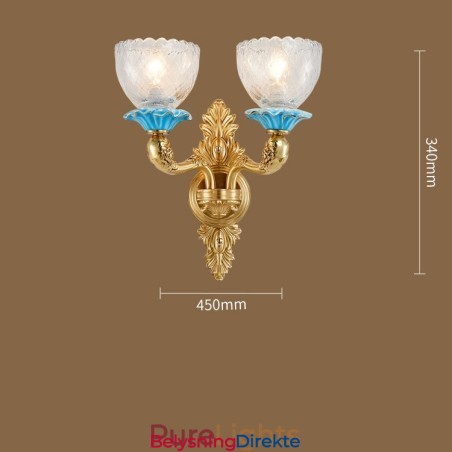 100 % Ren Messing Luksuriøs Rustikk Retro Vintage Messingkeramikk Vegglampe Med 2 Lys Og Glassskjermer Spesiell For Hotellkontor Utstillingslokale Stue Spisestue