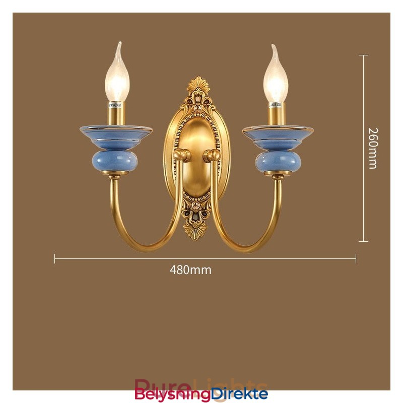 100 % Ren Messing Luksuriøs Rustikk Retro Vintage Messing Keramikk Vegglampe Med 2 Lys Spesiell For Hotellkontor Utstillingslokale Stue Spisestue