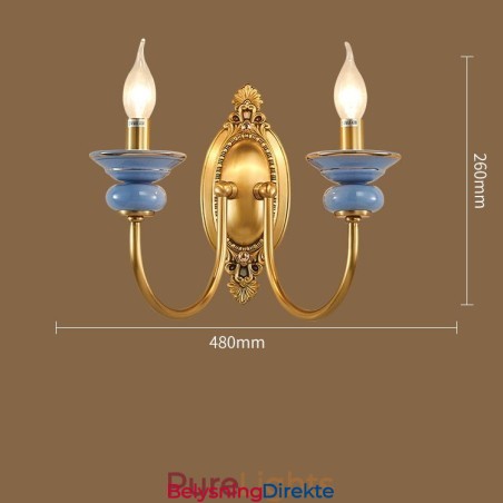 100 % Ren Messing Luksuriøs Rustikk Retro Vintage Messing Keramikk Vegglampe Med 2 Lys Spesiell For Hotellkontor Utstillingslokale Stue Spisestue