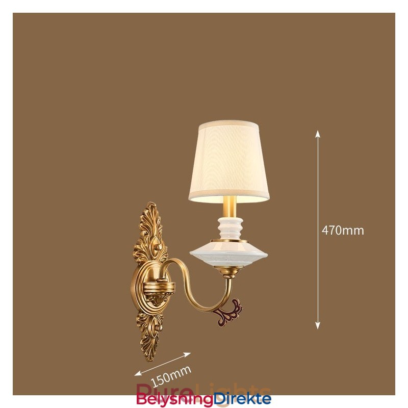 100 % Ren Messing Luksuriøs Rustikk Retro Vintage Messing Keramikk Vegglampe Med 1 Lys Og Stoffskjerm Spesial For Hotellkontor Utstillingslokale Stue Spisestue