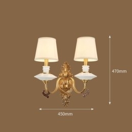 100 % Ren Messing Luksuriøs Rustikk Retro Vintage Messingkeramikk Vegglampe Med 2 Lys Og Stoffskjermer Spesiell For Hotellkontor Utstillingslokale Stue Spisestue