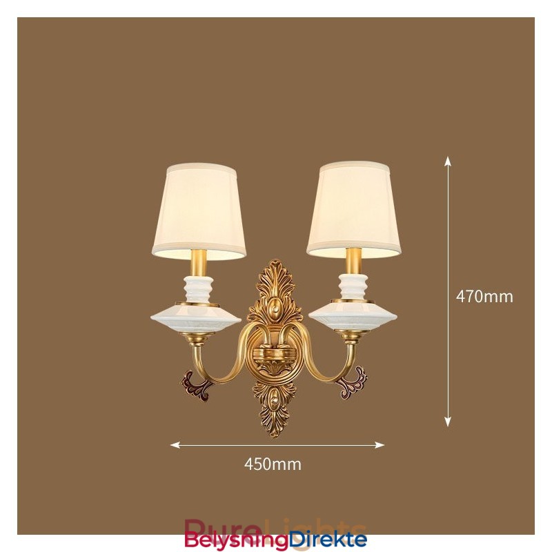 100 % Ren Messing Luksuriøs Rustikk Retro Vintage Messingkeramikk Vegglampe Med 2 Lys Og Stoffskjermer Spesiell For Hotellkontor Utstillingslokale Stue Spisestue