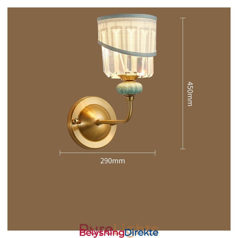 Luksuriøs Rustikk Retro Vintage Messing Keramikk Vegglampe Med 1 Lys, Stoff Og Krystallskjerm, Spesielt For Hotell, Kontor, Utstillingslokale, Stue, Spisestue