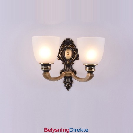 Luksuriøs Rustikk Retro Vintage Messing Vegglampe Med 2 Lys Og Glassskjermer I Ren Messing, Spesielt For Hotell, Kontor, Utstillingslokale, Stue, Spisestue