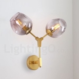 Rustikk Retro Vintage Vegglampe Med To Lyskilder Og Flerfarget Glassskjerm, Spesielt For Hotell, Kontor, Utstillingslokale, Stue, Soverom