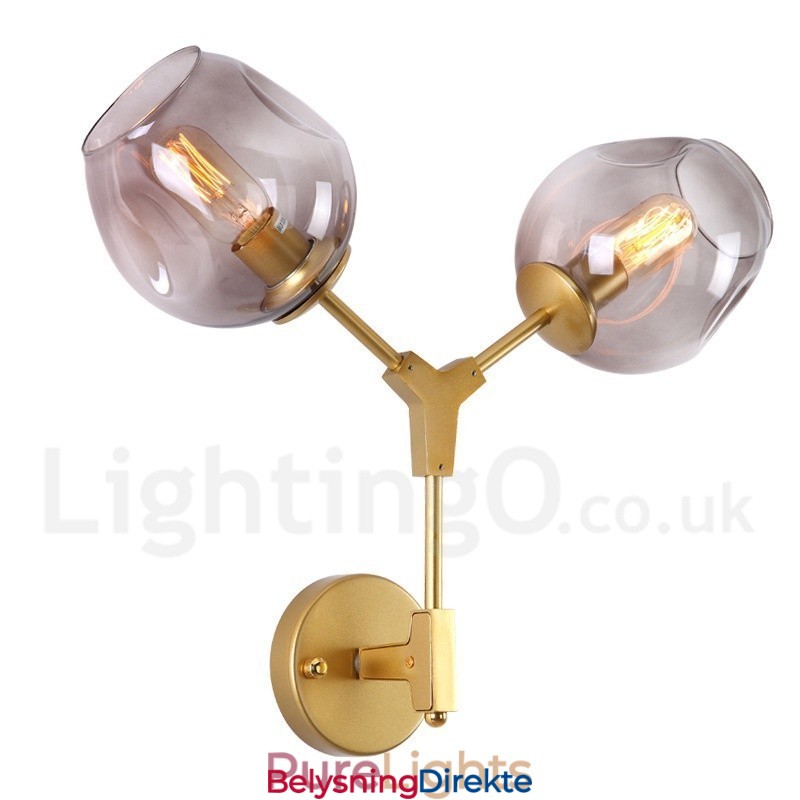 Rustikk Retro Vintage Vegglampe Med To Lyskilder Og Flerfarget Glassskjerm, Spesielt For Hotell, Kontor, Utstillingslokale, Stue, Soverom