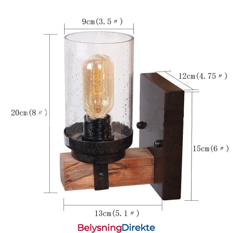 1 Lys Vintage Vegglampe I Tre I Industriell Stil For Vind, Bar, Loft, Kaffe, Restaurant