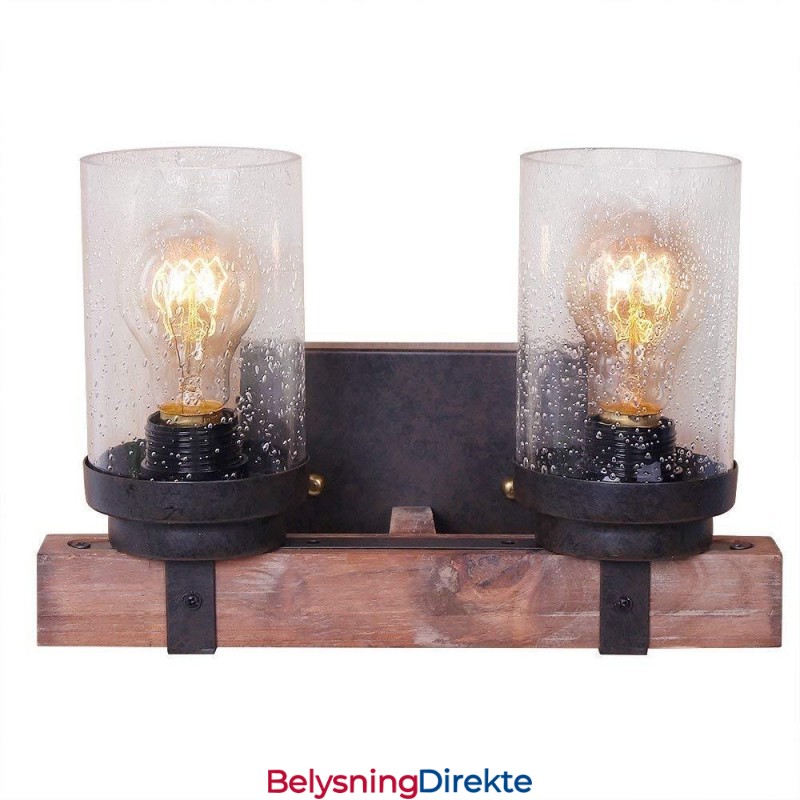 2-Lys Vintage Vegglampe I Tre I Industriell Stil For Vind, Bar, Loft, Kaffe, Restaurant