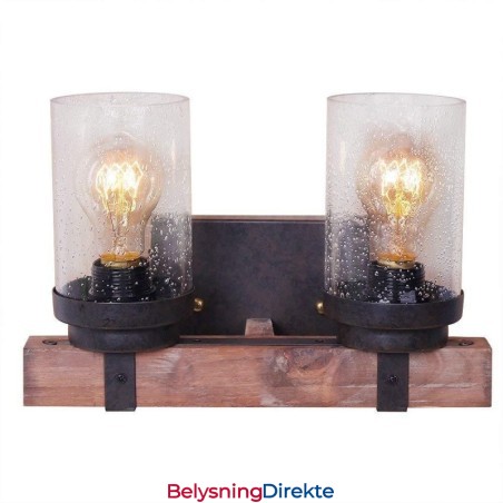 2-Lys Vintage Vegglampe I Tre I Industriell Stil For Vind, Bar, Loft, Kaffe, Restaurant