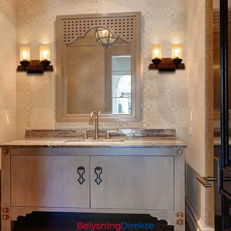 2-Lys Vintage Vegglampe I Tre I Industriell Stil For Vind, Bar, Loft, Kaffe, Restaurant