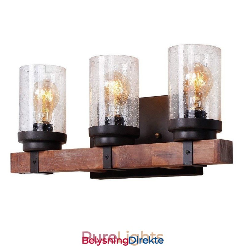 3-Lys Vintage Vegglampe I Tre I Industriell Stil For Vind, Bar, Loft, Kaffe, Restaurant