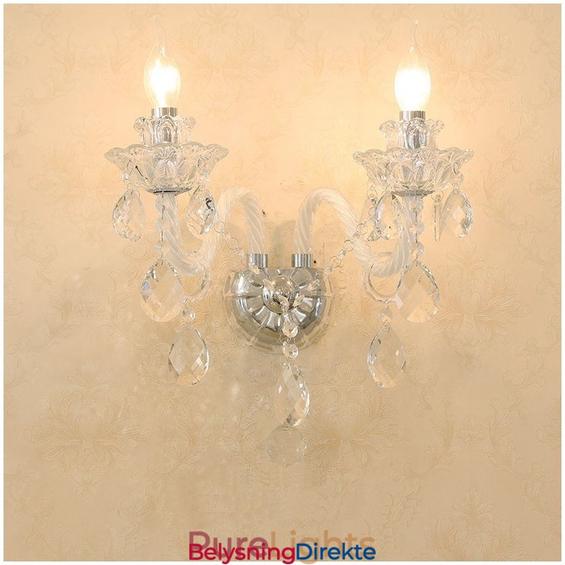 2 Matchende Krystalllys Retro Glassvegglampe Med 2 Lys
