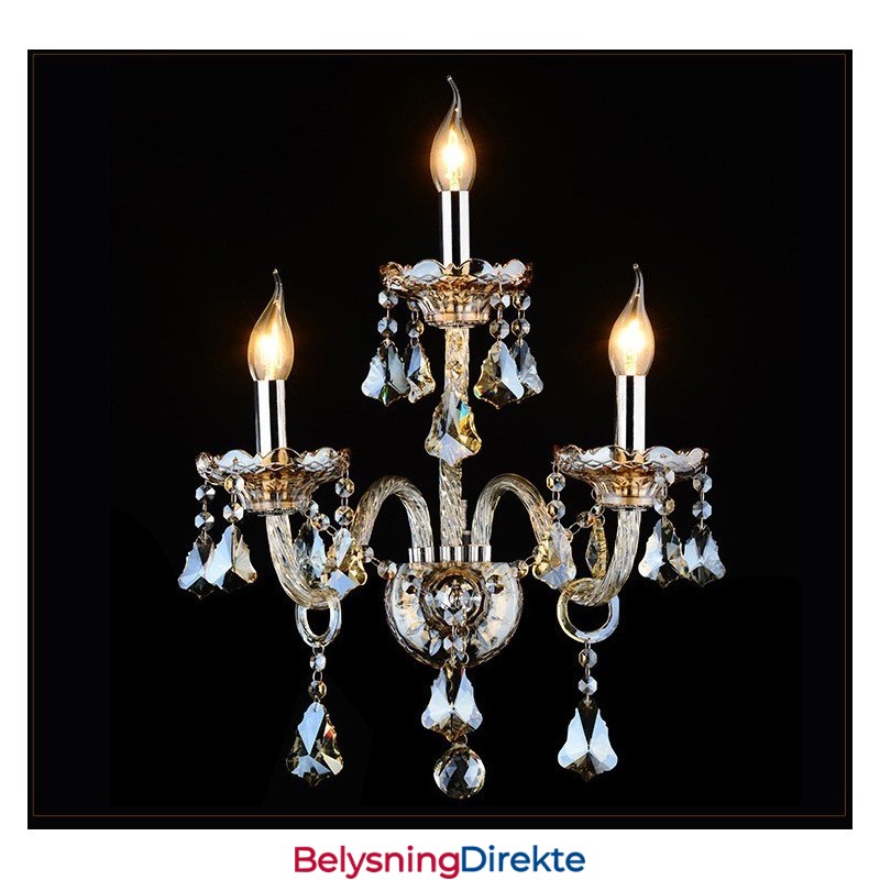 3 Lys Matchende Konjakkfarget K9 Krystalllys Retro Glassvegglampe