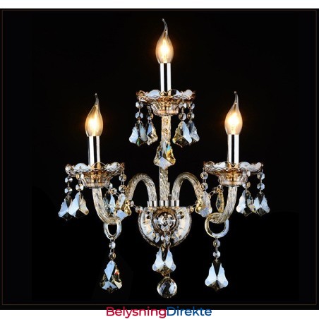 3 Lys Matchende Konjakkfarget K9 Krystalllys Retro Glassvegglampe
