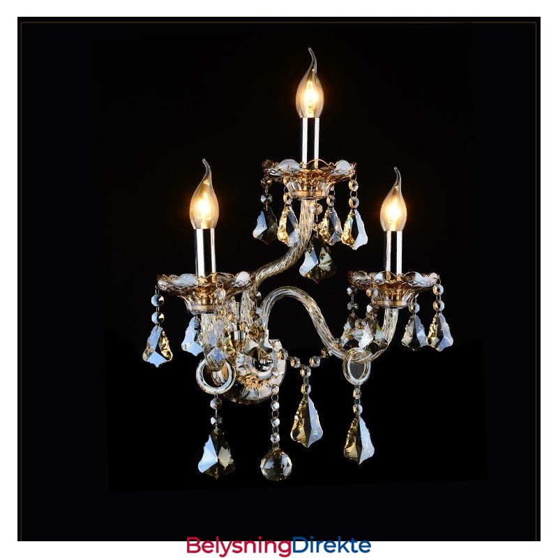 3 Lys Matchende Konjakkfarget K9 Krystalllys Retro Glassvegglampe