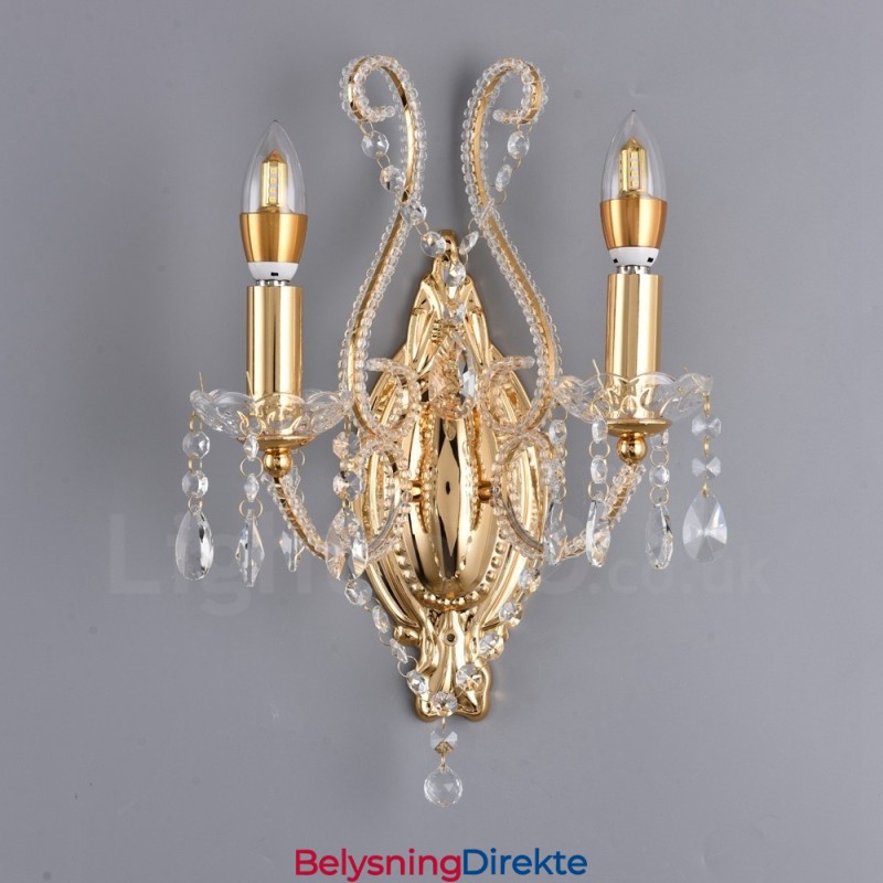 2 Lys Gullsvart Amerikansk Stil Krystallvegglampe Til Stue Spisestue Klesbutikk Kaffebutikk Hotell
