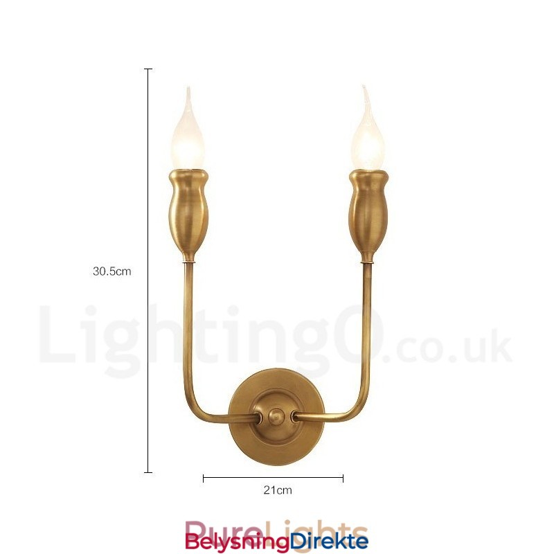 Luksuriøs Rustikk Retro Vintage Messing Vegglampe Med 2 Lys, Spesielt For Hotell, Kontor, Utstillingslokale, Stue, Spisestue