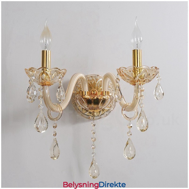 2 Lys Gullfarget K9 Krystalllys Retro Glassvegglampe