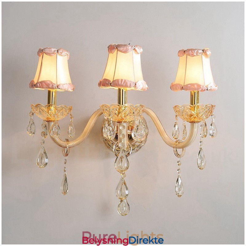 3 Lys Gullfarget K9 Krystalllys Retro Glassvegglampe