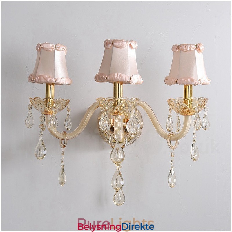 3 Lys Gullfarget K9 Krystalllys Retro Glassvegglampe