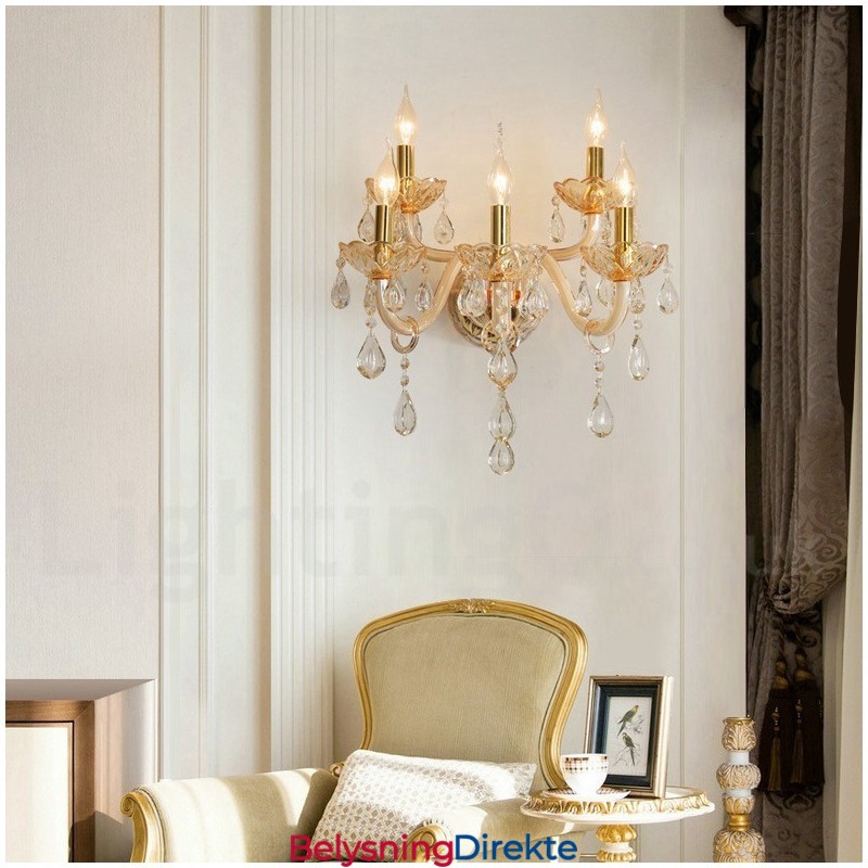 Lys Gullfarget K9 Krystalllys Retro Glassvegglampe