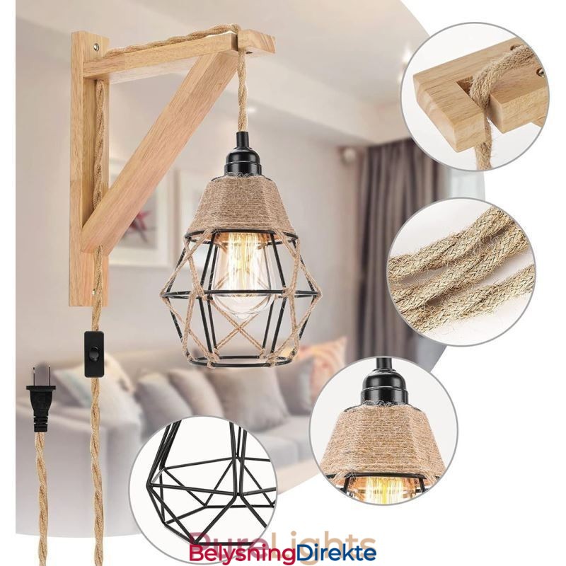 Vegglampe I Jernkunst I Hamptau Med Amerikansk Pastoral Retro-Stil Og Stikkontakt