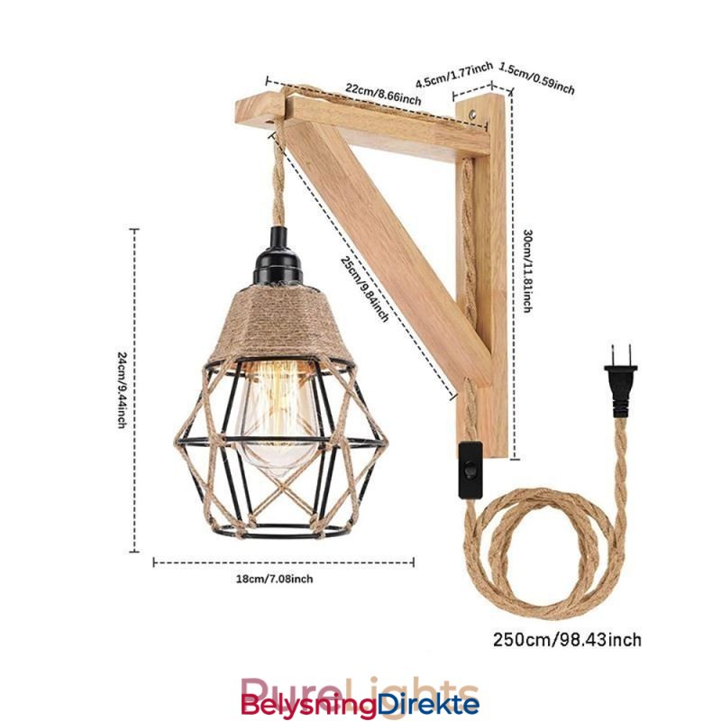 Vegglampe I Jernkunst I Hamptau Med Amerikansk Pastoral Retro-Stil Og Stikkontakt