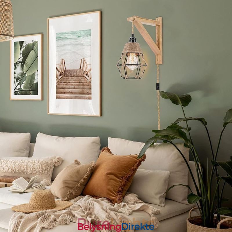 Vegglampe I Jernkunst I Hamptau Med Amerikansk Pastoral Retro-Stil Og Stikkontakt