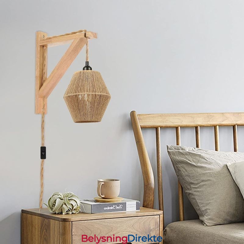 Vegglampe I Papirsnor, Amerikansk Pastoral Retro-Vegglampe Med Stikkontakt