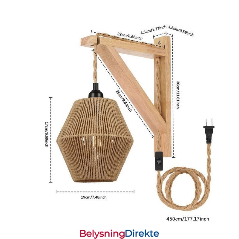 Vegglampe I Papirsnor, Amerikansk Pastoral Retro-Vegglampe Med Stikkontakt