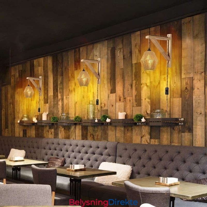 Vegglampe I Papirsnor, Amerikansk Pastoral Retro-Vegglampe Med Stikkontakt