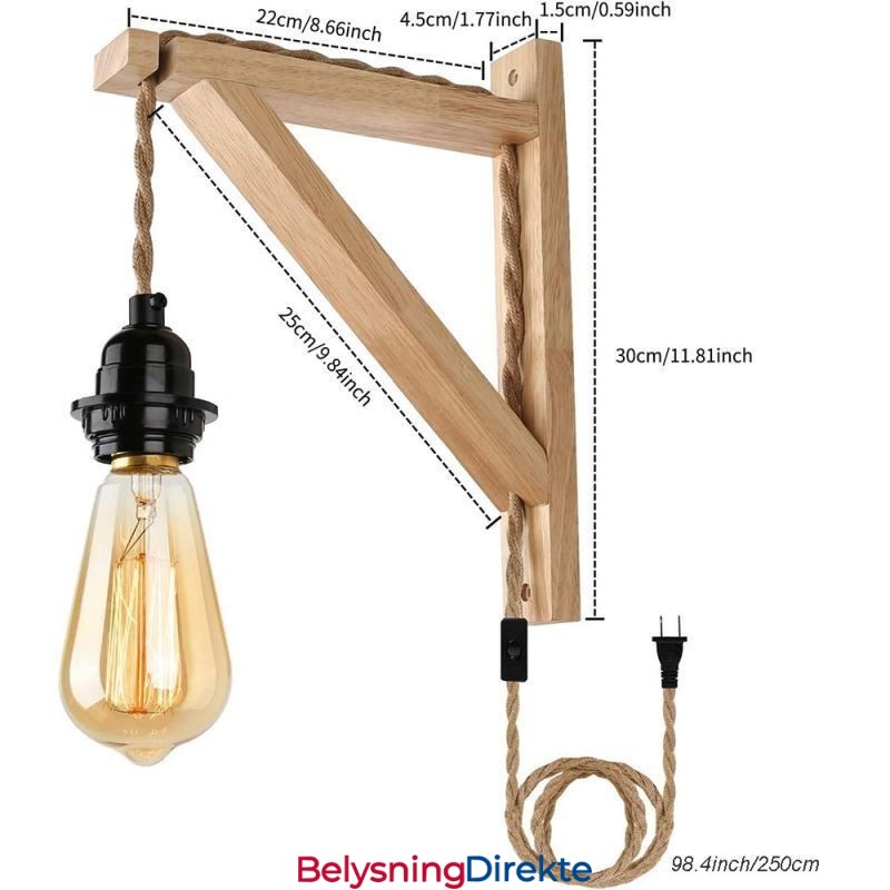Vegglampe I Massivt Tre, Amerikansk Pastoral Retro Hamptau Med Plugg