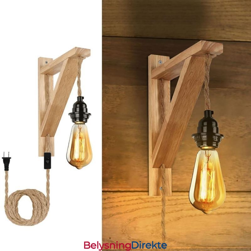 Vegglampe I Massivt Tre, Amerikansk Pastoral Retro Hamptau Med Plugg