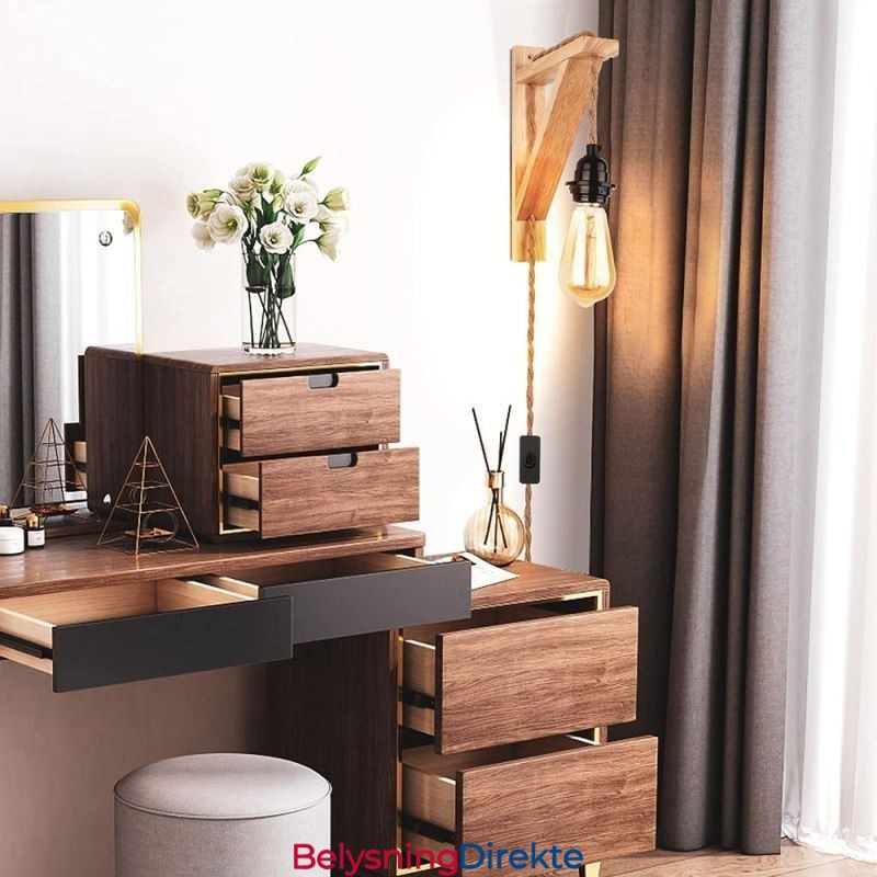 Vegglampe I Massivt Tre, Amerikansk Pastoral Retro Hamptau Med Plugg