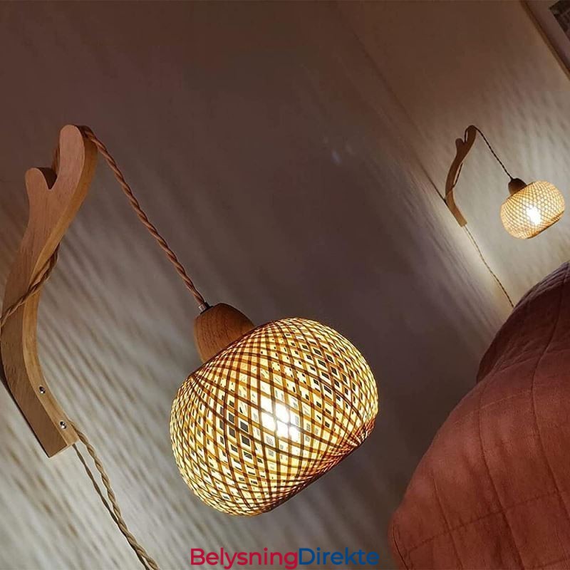 Vegglampe I Bambus, Amerikansk Pastoral Retro, Hamptau, Vegglampe Med Plugg
