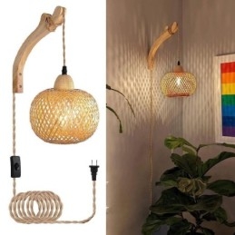 Vegglampe I Bambus, Amerikansk Pastoral Retro, Hamptau, Vegglampe Med Plugg