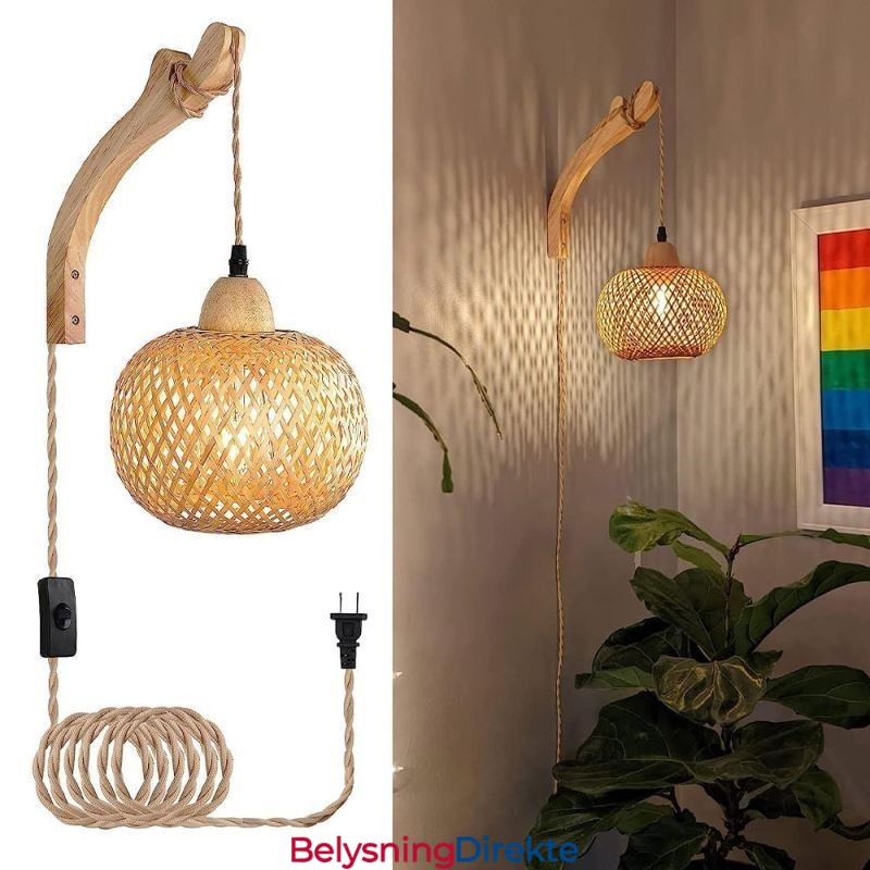 Vegglampe I Bambus, Amerikansk Pastoral Retro, Hamptau, Vegglampe Med Plugg