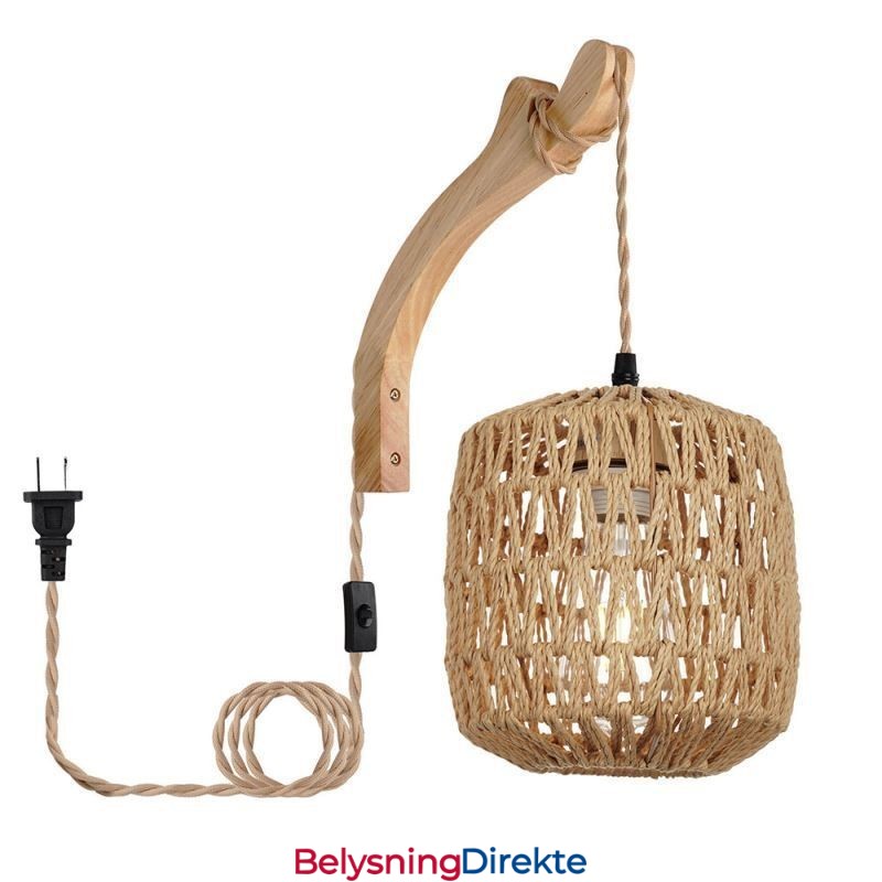 Amerikansk Retro Vegglampe Med 3M Hamptau Hengende Linje Papirtau Vevd Lampeskjerm