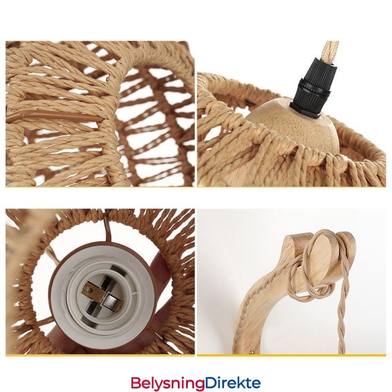 Amerikansk Retro Vegglampe Med 3M Hamptau Hengende Linje Papirtau Vevd Lampeskjerm