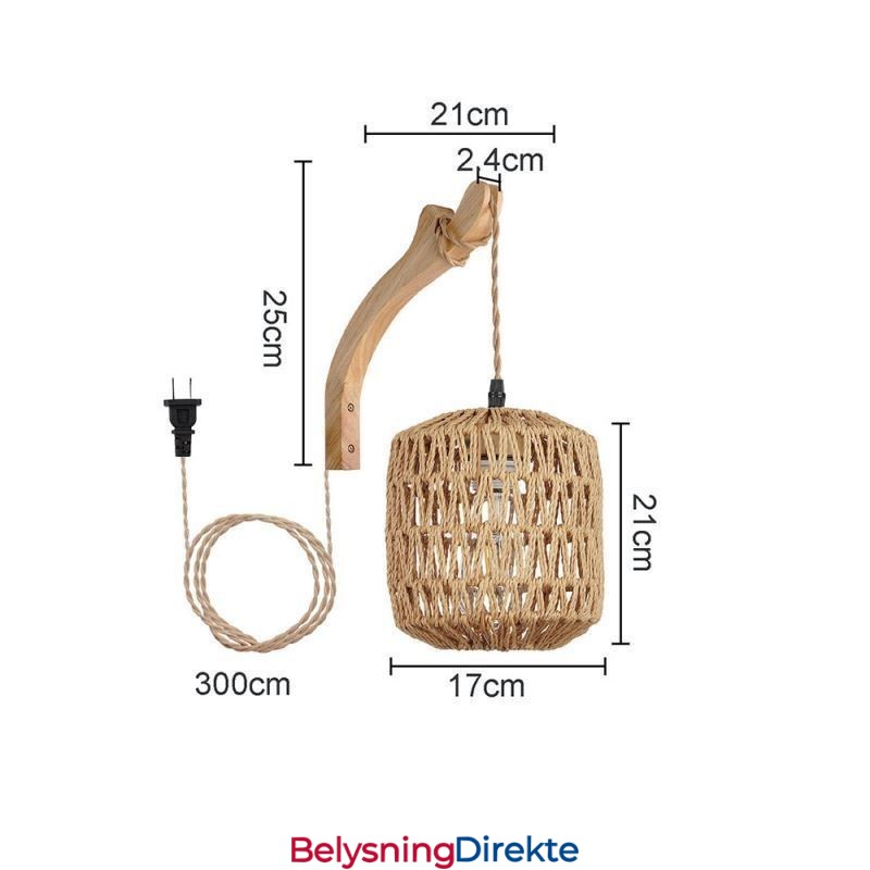 Amerikansk Retro Vegglampe Med 3M Hamptau Hengende Linje Papirtau Vevd Lampeskjerm