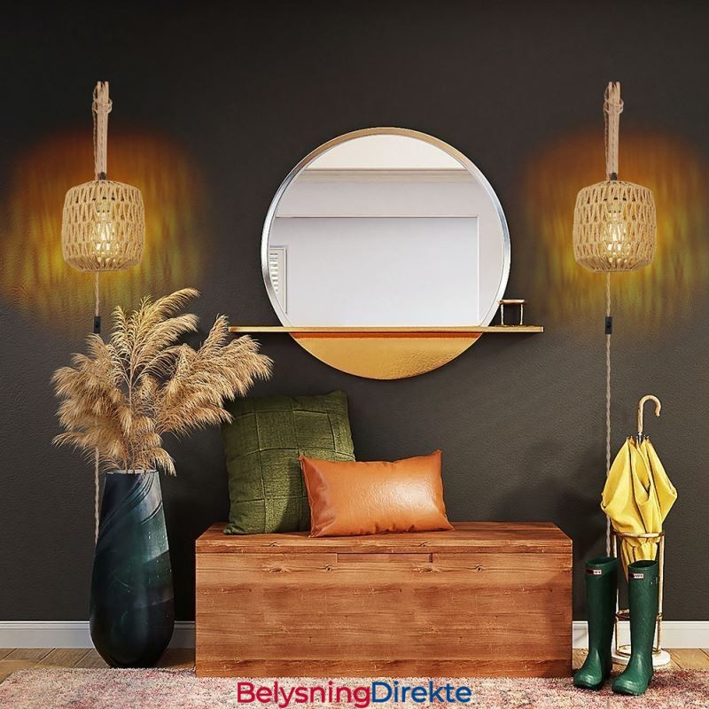 Amerikansk Retro Vegglampe Med 3M Hamptau Hengende Linje Papirtau Vevd Lampeskjerm