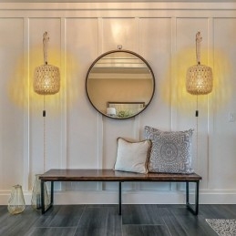 Amerikansk Retro Vegglampe Med 3M Hamptau Hengende Linje Papirtau Vevd Lampeskjerm