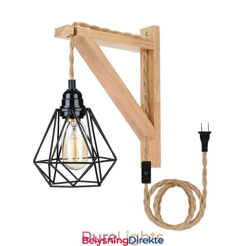 Amerikansk Retro Vegglampe 2,5 M Hamptau Hengende Wire Svart Jernmalt Lampeskjerm