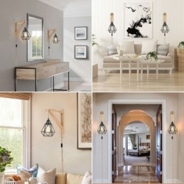 Amerikansk Retro Vegglampe 2,5 M Hamptau Hengende Wire Svart Jernmalt Lampeskjerm